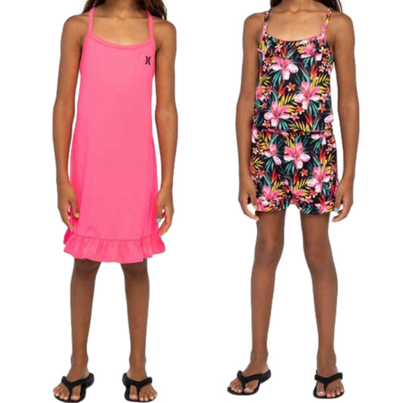 Hurley Girls Dress Floral Romper 2 pack Size Large 14/16 New! - Picture 2 of 3